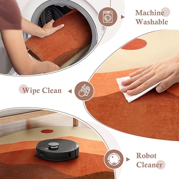 Round Area Rug 4ft, Mountain Circle Rug Print Round Kitchen Rugs Non Slip Washable Entryway Rug, Low Pile Soft Circular Carpet for Living Room Bedroom Decor(Brunt Orange)