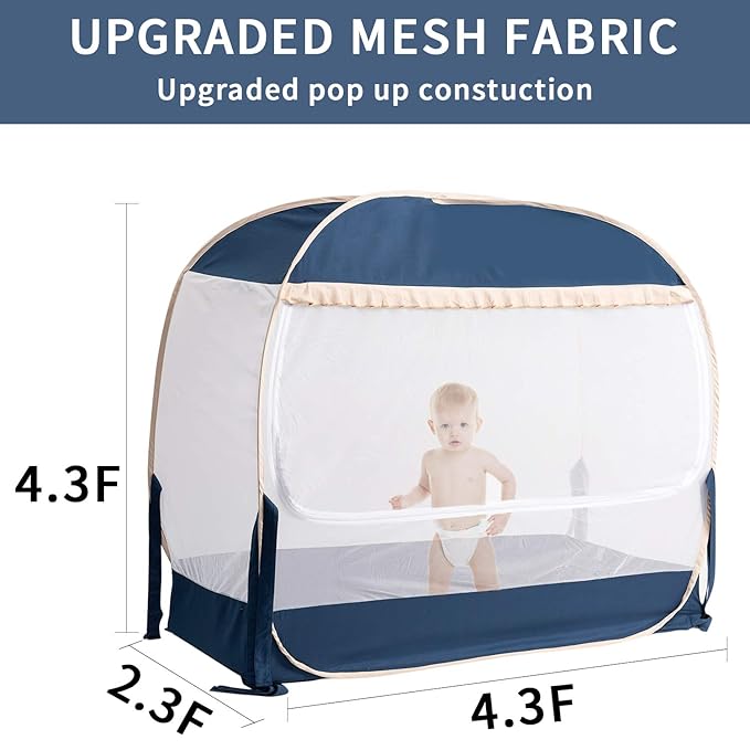 Safety Crib Tent,Safety Pop Up Tent for Baby Crib,Crib Tent Cover to Keep Baby from Climbing Out and Mosquito bite