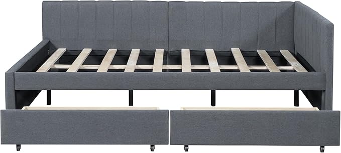 Harper & Bright Designs Full Size Upholstered Daybed with 2 Storage Drawers Sofa Bed Frame for Boys Girls Kids Adults Toddler No Box Spring Needed, Linen Fabric (Gray)