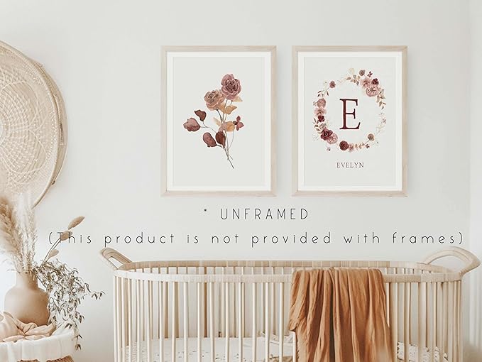 Personalized Name Flower Nursery Wall Art Prints, Crib & Nursery décor, Newborn Baby Girl Gift Present, Floral Baby Girl Room Pictures, Poster For Baby And Kids (3 Prints, Flower 1)