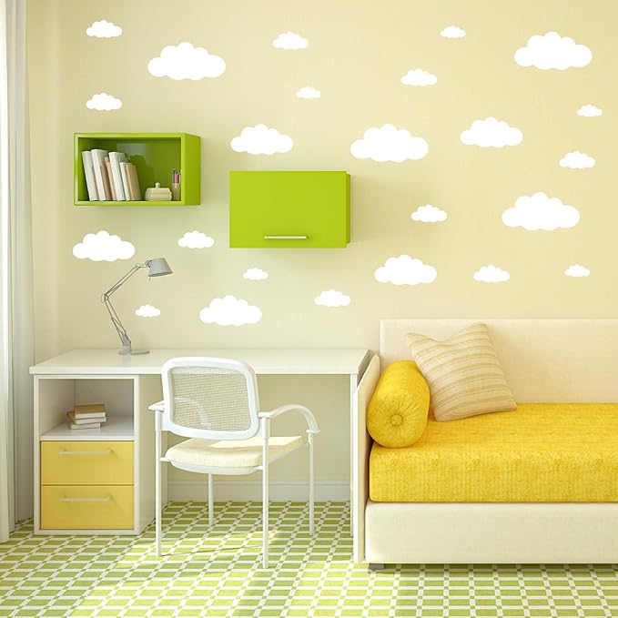 Big Clouds Wall Decals Removable DIY Large Vinyl Sticker Self Adhesive Wallpaper for Living Room Nursery Children Baby Kids Boys Girls Bedroom Decor Home Art Mural Dec