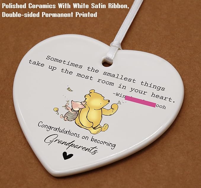 Heart Shaped Christmas Ornament-New Grandparents Gift-Promoted to Grandparents Baby Shower Reveal Keepsake-Ceramic Decor Sometimes The Smallest Things