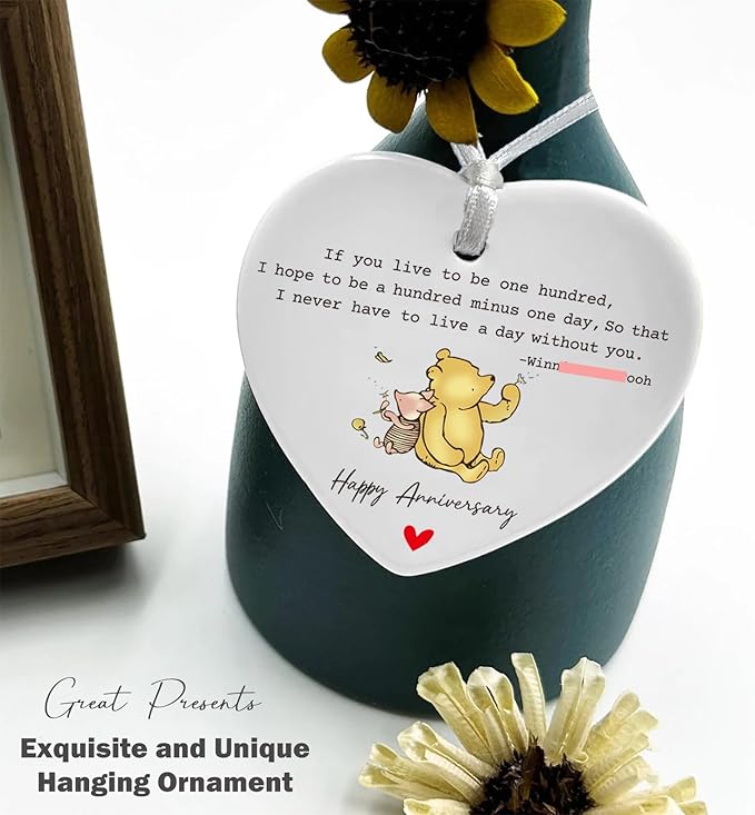 Heart Shaped Christmas Ornament-Wedding Gift for Couple Husband Wife Boyfriend Girlfriend-Anniversary Present-Romantic Ceramic Keepsake Decor Marriage Celebration