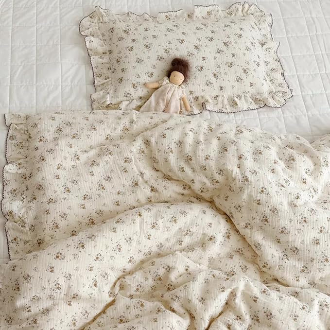 BuLuTu Shabby Chic Floral Toddler Pillow Cases Muslin Standard Size Pillowcases for Girls Kids Nursery Pillow Cover for Toddler Bed, Envelope Closure,1 Piece, Crapemyrtle Pattern, 20"x26"
