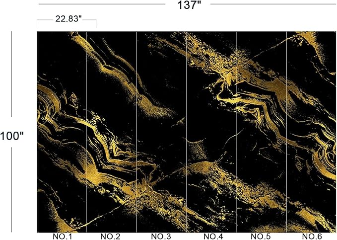 Black Gilded Marble Wall Mural Wallpaper for Bedroom 137" x 100"