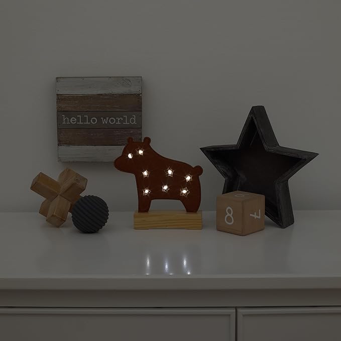 Little Love by NoJo LED Lighted Nursery Décor - Adorable Brown Bear Design with Natural Wood Base