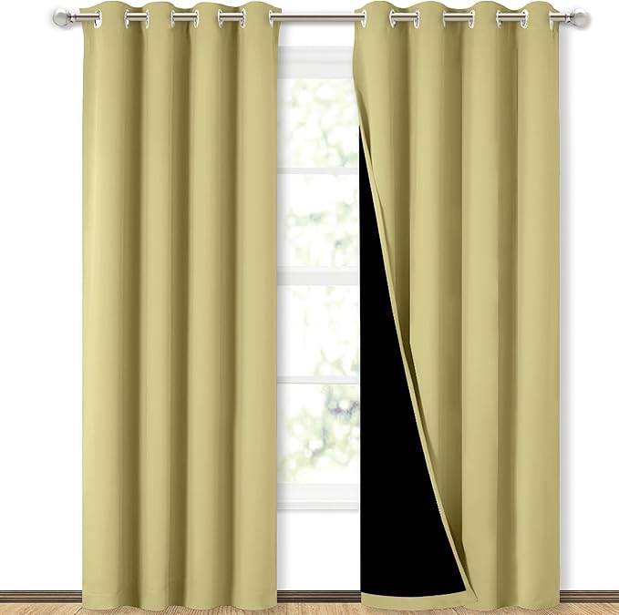 NICETOWN Paler Yellow Full Shade Curtain Panels, Pair of Energy Smart & Noise Blocking Out Blackout Drapes for Dining Room Window, Thermal Insulated Guest Room Lined Window Dressing(52 x 84 inch)