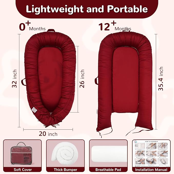 Baby Lounger, Infant Lounger for Newborn,Portable Baby Nest Cover Breathable & Soft, Newborn Essentials