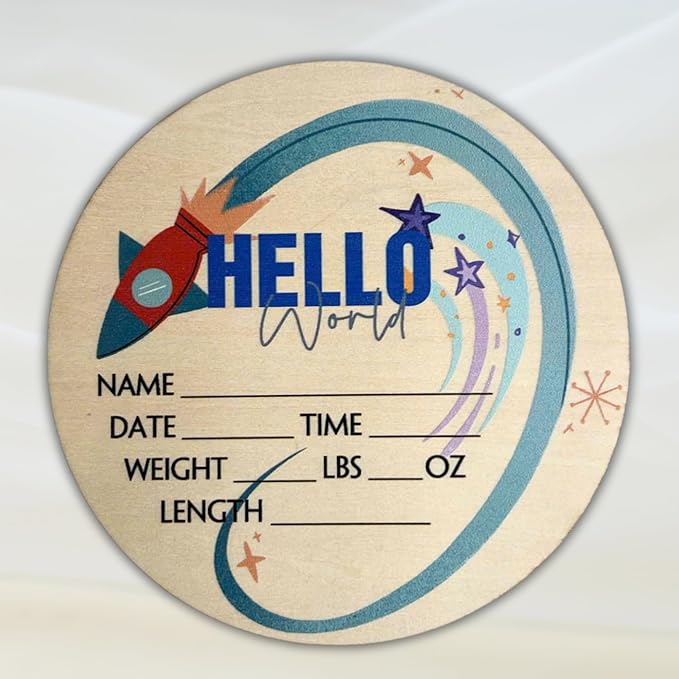Hello World Newborn Sign 6" - Baby Announcement Sign for Hospital - Welcome Baby Sign - Announcement Board for New Baby - Birth Announcement Sign - Newborn Name Sign - Perfect for Baby Arrival (space 4)