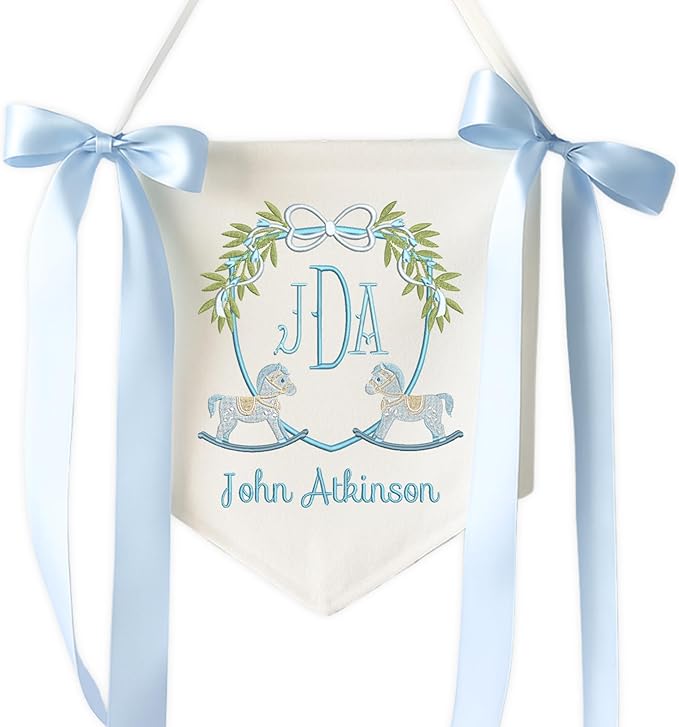 EMBROIDERED Name Baby Banner, Baby Flag with Monogram Name, Personalized Baby Name Sign, Customizable Baby Name, Baby Announcement Sign for Hospital (15)