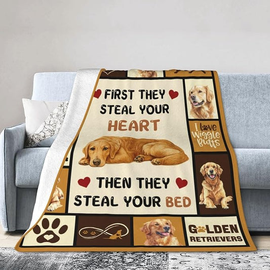 Golden Retriever Blanket Golden Retriever Throw Blanket Gifts Super Soft Flannel Lightweight Fluffy Plush Fuzzy Fleece Dog Decor Blanket for Woman Girl Kids Boys for Bed Sofa Bedding 60"X80"