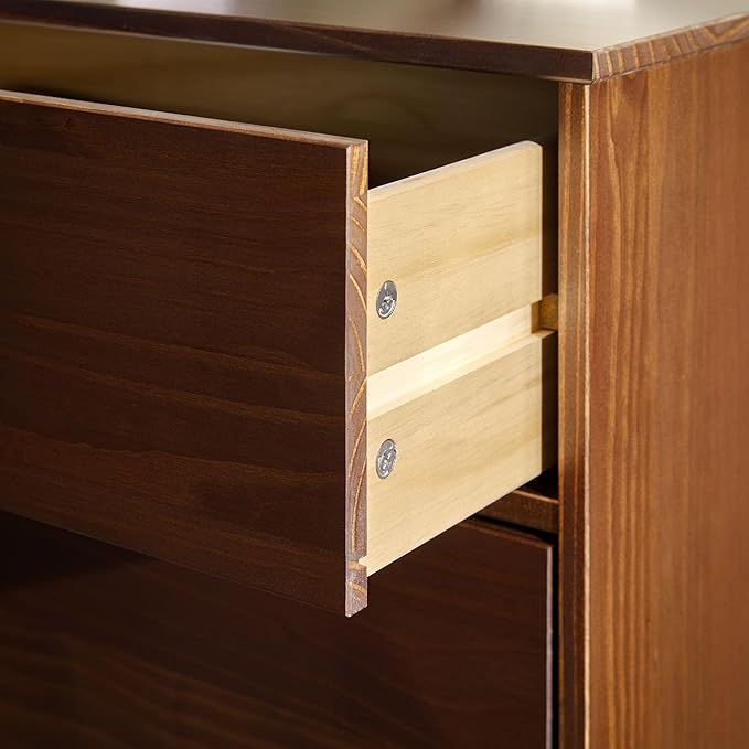 Walker Edison Sloane 3-Drawer Groove Handle Solid Pine Wood Dresser, 36 Inch, Walnut