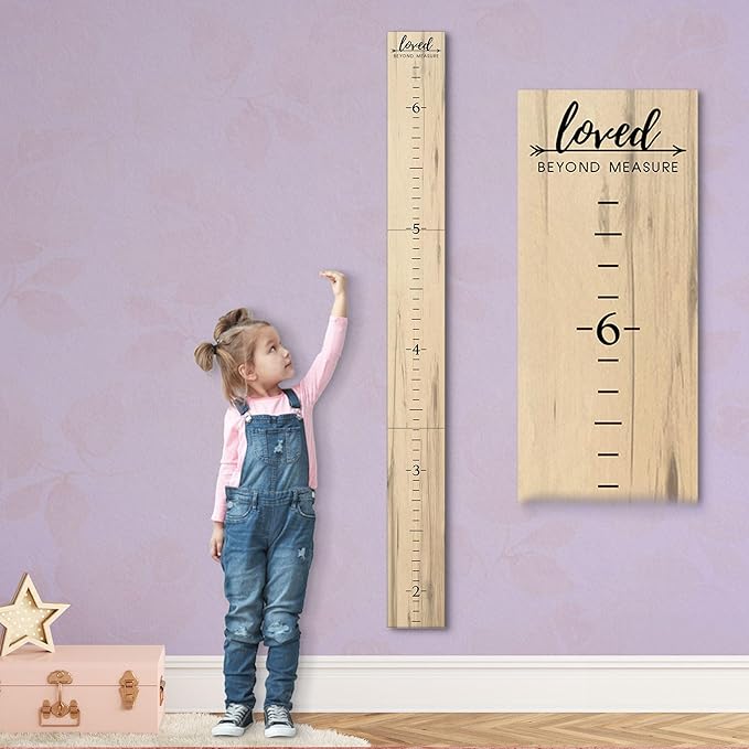 Farmhouse Style Wooden Kids Growth Chart Ruler for Boys and Girls (Weathered Natural - WHT)