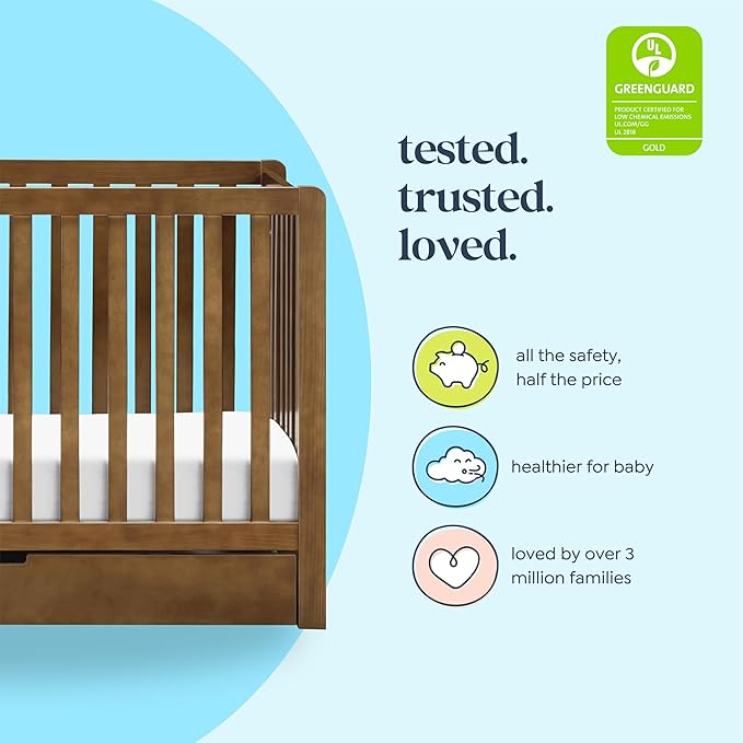 Carter's by DaVinci Colby 4-in-1 Convertible Crib with Trundle Drawer in Walnut, Greenguard Gold Certified, Undercrib Storage