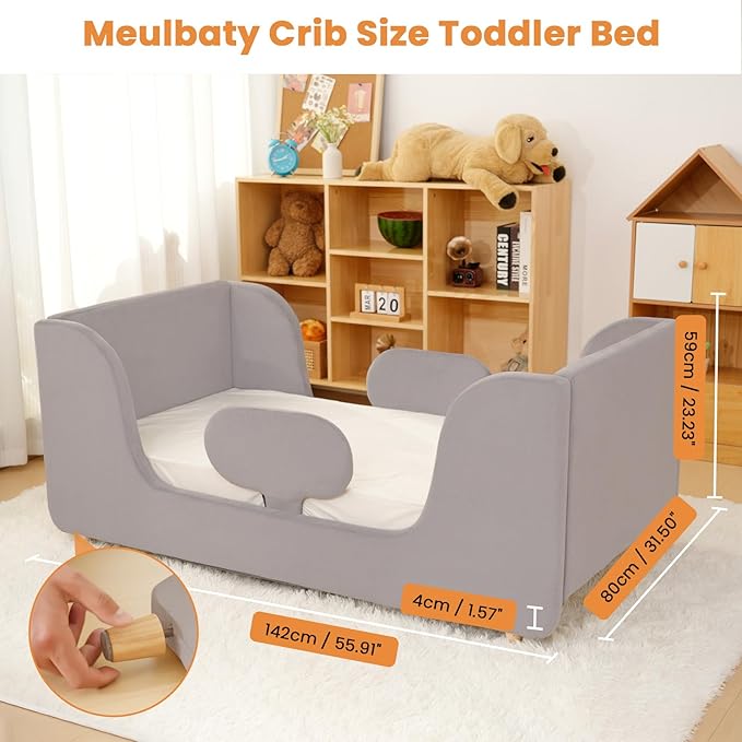 Toddler Bed, Whole Soft Padded Toddlers Floor Bed Frame, Kids Beds with Extra Safety Broad, Toddler Beds for Girls Boys Children - Standard Crib Size (Mattress NOT Included)