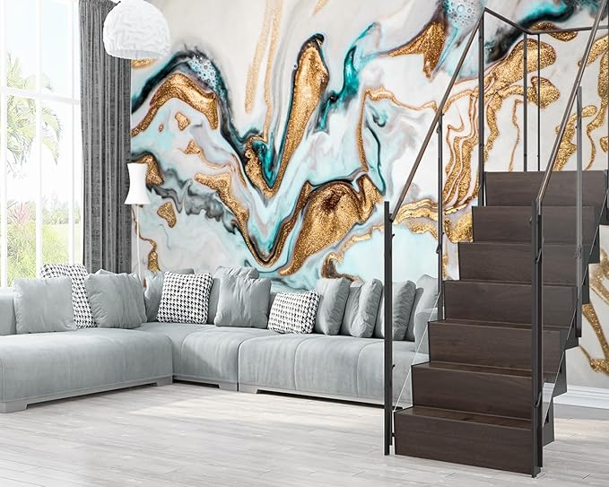 XMPMBM-Gold Quicksilver Marble Fabric Wallpaper Abstraction Art Textured Living Room Bedroom Bathroom Wall Mural-W 132" X H 92"（93 Square Foot）