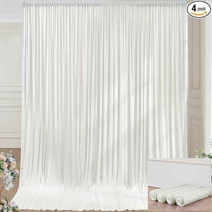 20×14ft Wrinkle Free Ivory Backdrop Curtain, Soft Silky Easy to Drape Cream Wedding Drapes for Backdrop, 4 Panels 5×14ft Photo Backdrop Curtains for Parties Birthday Photography Background Cloth