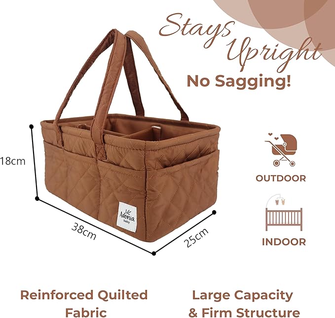 Adonia & Co Diaper Caddy Organizer – Large Baby Nursery Organizer for Newborn Essentials – Portable, Stylish & Machine Washable (Brown) – Storage Basket