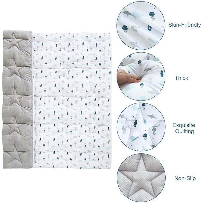 Baby Play Mat for Boys Girls,50'' x 50'' Baby Playmat for Playpen, One-Piece Crawling Play Mat Non Slip, Toddlers, White Ocean