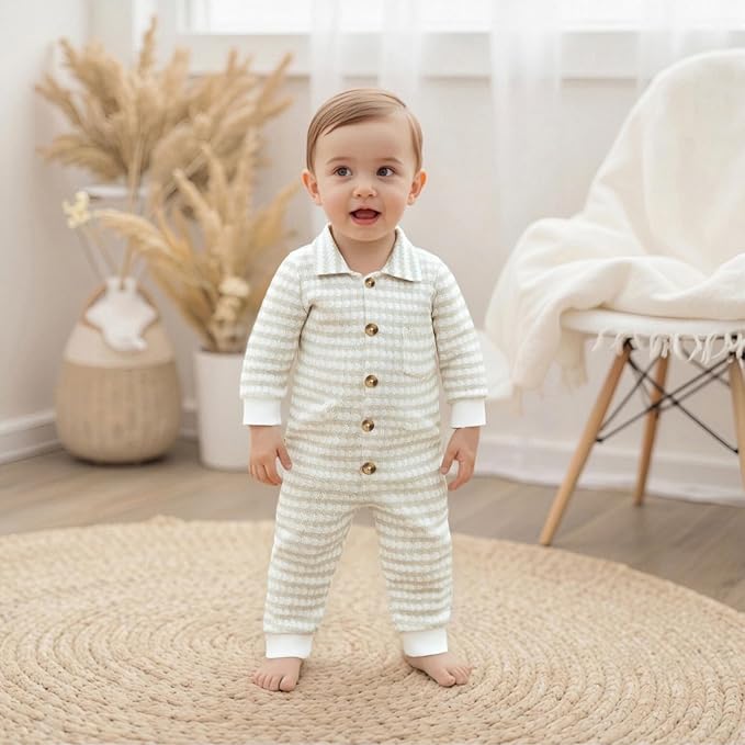 Thorn Tree Baby Boys Clothes Infant Knit Romper Long Sleeve Newborn Outfits Button Closure Onesie Turn Down Collar Jumpsuit