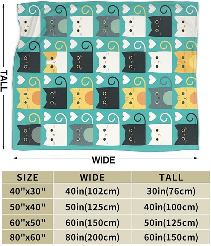 Cute Cat Throw Blanket Lovely Kitten Pattern Fleece Blanket Soft Cozy Fuzzy Plush Warm Stuff Bedding Blankets Gifts for Kids Toddler Cat Lover Boys Girls Kids Adult Men Women 50"X60"