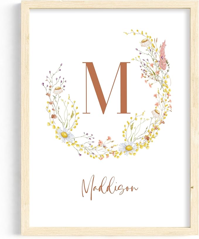 Personalized Name Flower Nursery Wall Art Prints, Crib & Nursery décor, Newborn Baby Girl Gift Present, Floral Baby Girl Room Pictures, Poster For Baby And Kids (1 Print, Flower 5)
