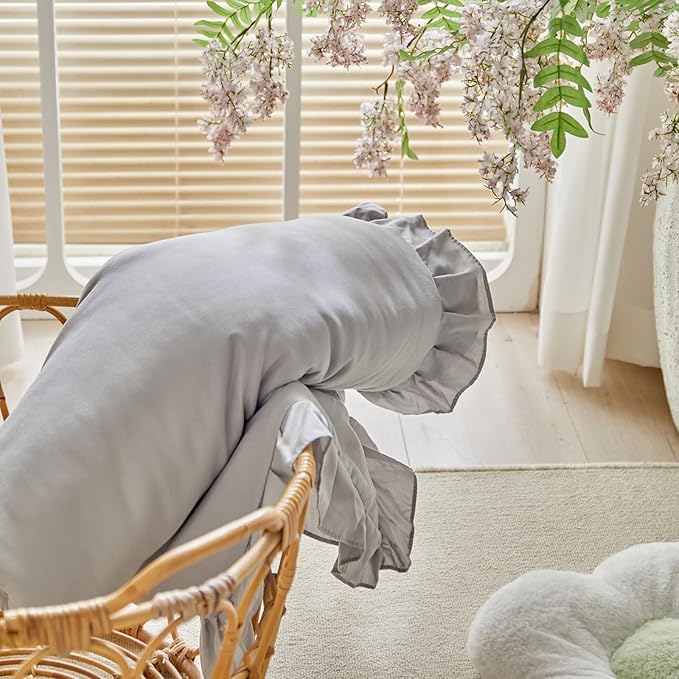 Ruffled Toddler Blanket Ruffle Comforter for Baby Toddler Girls, Soft Cozy Cute Quilted Blanket Breathable Microfiber Comfortable Down Alternative Small Size Quilt with Ruffle - 39"x 47" Gray