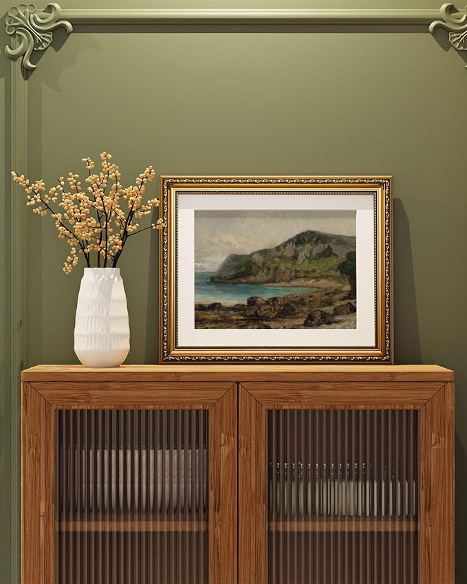 ARPEOTCY Vintage Gold Framed Wall Art, Nature Landscape Retro Paintings, Canvas Print Artwork with Antique Frame, Victorian Wall Picture Decor for Room Gallery Living Room, 13x16 inch
