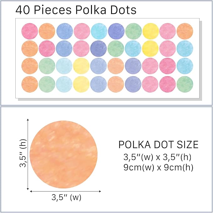 Watercolor Rainbow, Sun, Polka Dots Wall Decal for Kids Room, Nursery, Baby Room Decor, Polka Dots Mural, Rainbow Wallpaper (Polka DOTS, XLarge)