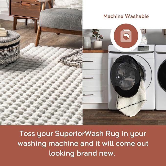 nuLOOM 5' x 8' Cozy Plush SuperiorWash Area Rug, Machine Washable, Non-Slip, Soft Fluffy Shag Carpet for Living Room Bedroom Kids Room Nursery Home Decor, Jeni White