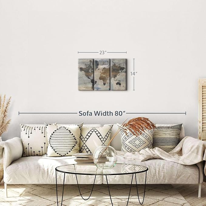 ElephantStock Stone World Wall Art - Horizontal Canvas - 3-Piece Lobby Wall Decor - Painting Map Canvas Print - Beige and Gray Decor for Wall by Avery Tillmon - 23" X 14"