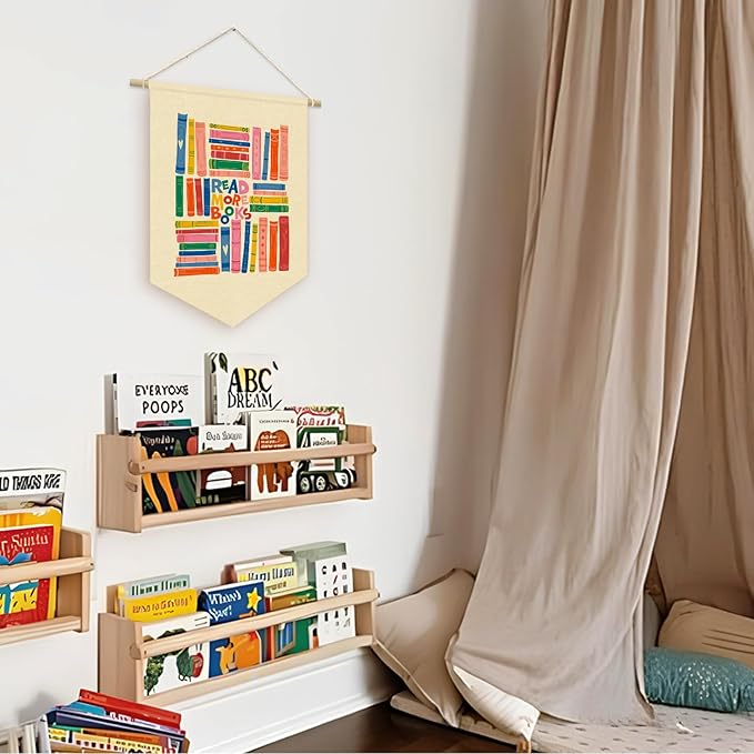 Reading Corner Decor for Classroom, Read More Books Wall Hanging Sign Flag, Reading Room Wall Decor for kids, Read Sign Nursery Wall Art Canvas Hanging Pennant Flag Banner 15x11in
