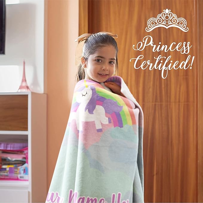 Personalized Unicorn Blanket for Girls | Kids Unicorn | Custom Plush Fuzzy Unicorns for Toddler | Customized Little Girl Throw Blankets | Baby Girl Sofa Bed Birthday (Fleece – 50x60)