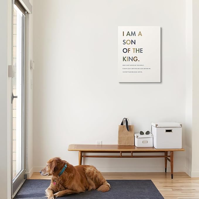 XWELLDAN Christian Religious Bible Verse I am a Son of the King Boy Nursery Wall Art Canvas Prints,Inspirational Quote Scripture Wall Art Decor for Boys Room Bedroom Nursery, 11 x 14 Inch, Framed