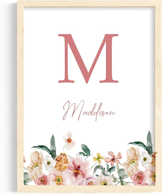 Personalized Name Flower Nursery Wall Art Prints, Crib & Nursery décor, Newborn Baby Girl Gift Present, Floral Baby Girl Room Pictures, Poster For Baby And Kids (1 Print, Flower 8)
