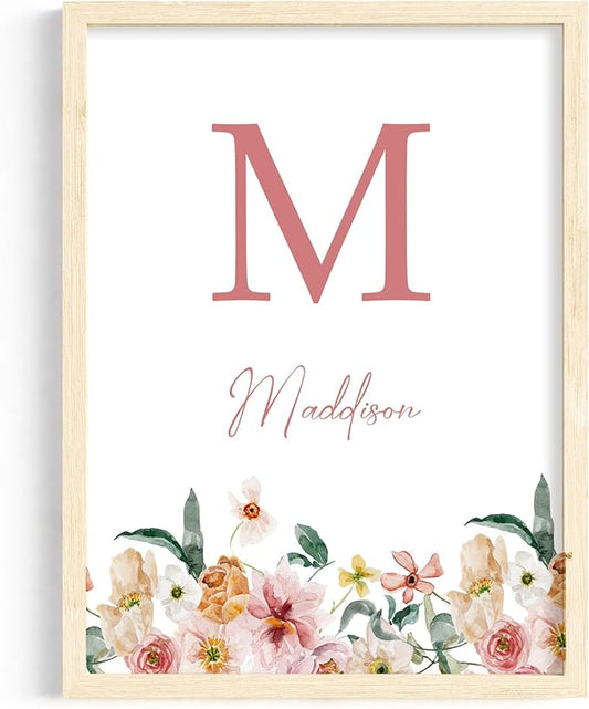 Personalized Name Flower Nursery Wall Art Prints, Crib & Nursery décor, Newborn Baby Girl Gift Present, Floral Baby Girl Room Pictures, Poster For Baby And Kids (1 Print, Flower 8)