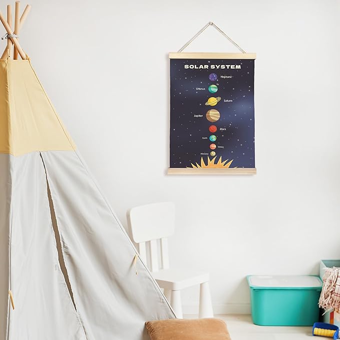 CGBHW Solar System Poster Hanger Frame, Outer Space Planet Solar System Posters Wall Art Hanging Decor for Toddler Boy Kids Room Playroom Nursery，Astronomical Education Wall Art Decor, 12x16Inch