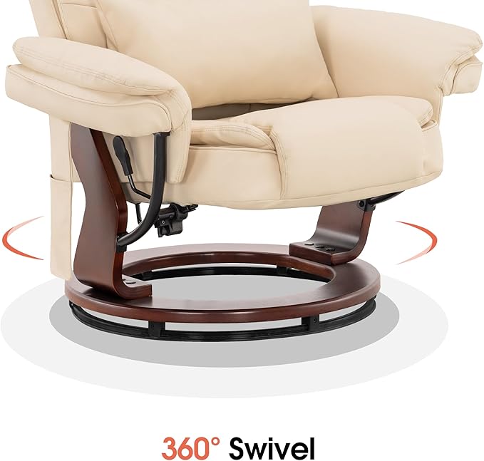 MCombo Swivel Recliner with Ottoman Chair, TV Chair Sets with Vibration Massage, for Small Space Living Room Bedroom 9096 9099 (Faux Leather, Cream White)
