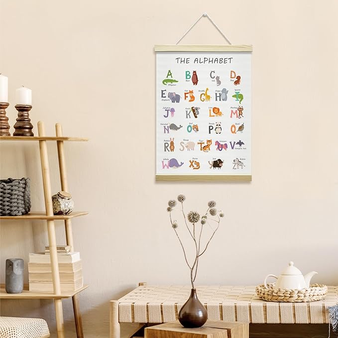 Nopoben Alphabet Poster Hanger Frame, Animal Prints Wall Art With Wooden Poster Hanger, Educational Animals Wall Decor, Kids Room Nursery Bedroom Classroom Decor(12x16 Inches)-20