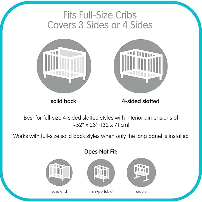 Breathable Mesh Liner for Full-Size Cribs, 11"H (28cm) Essential 2mm Mesh, White (Size 4FS Covers 3 or 4 Sides)
