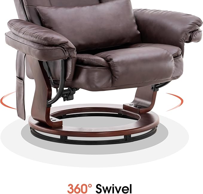 MCombo Swivel Recliner with Ottoman Chair, TV Chair Sets with Vibration Massage, for Small Space Living Room Bedroom 9096 9099 (Faux Leather, Dark Brown)