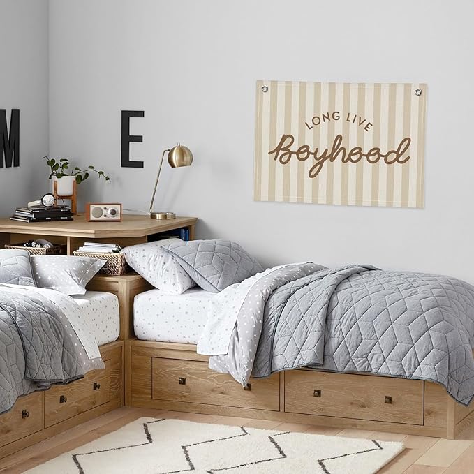 Long Live Boyhood Banner, Boy Nursery Decor, Canvas Banner Wall Hanging Flag Decor for Nursery Playroom Toddler Room, Boys Kids Room -Beige