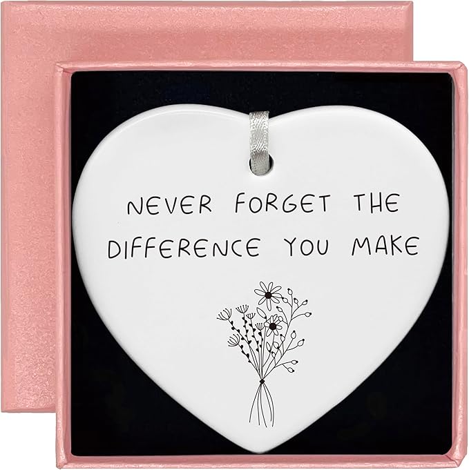 Heart Shaped Christmas Ornament-Appreciation Keepsake Thank You Gift for New Job Retirement Leaving-Never Forget The Difference You Make Ceramic Ornament Double-Sided Printing