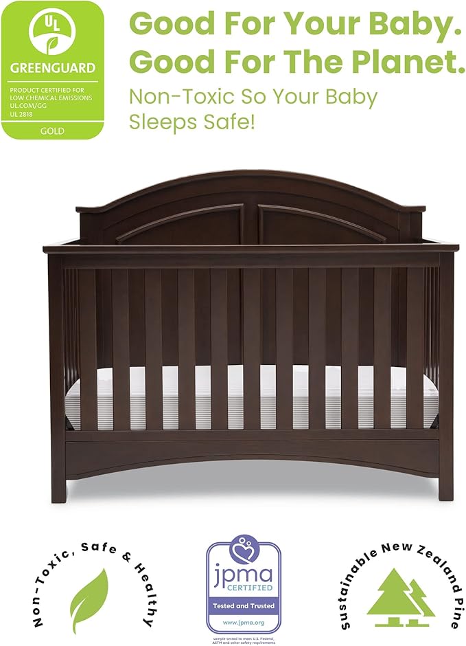 Delta Children Perry 6-in-1 Convertible Crib - Greenguard Gold Certified, Walnut Espresso