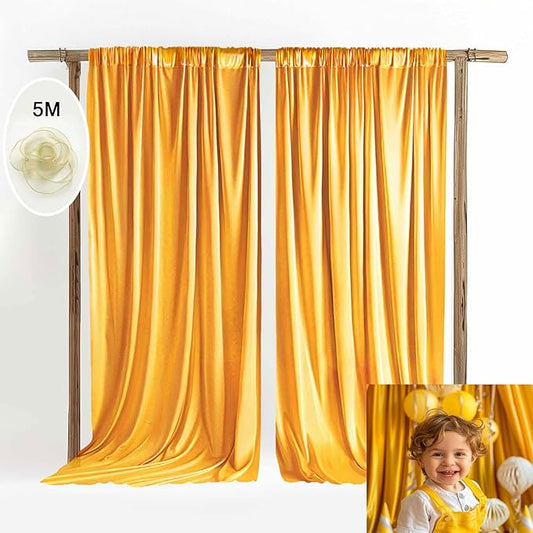 10x10ft Wedding Curtains Bright Yellow Wedding Backdrop for Ceremony Prom Stage Backdrop Satin Fabric Curtain Drapes Curtains Panels with Rod Pockets W5' x H10'2 Panels YUNBSDJ077