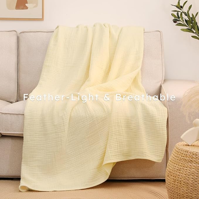 100% Cotton Muslin Blanket Queen Size 90" x 90" for Bed Couch Summer Gauze Blanket for Adults Lightweight and Breathable Apricot