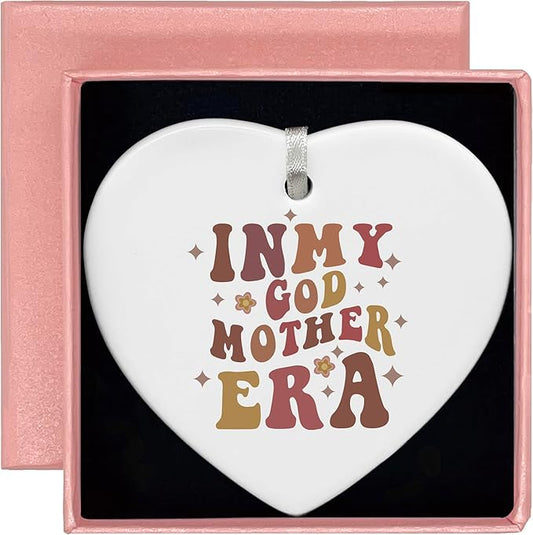 Heart Shaped Christmas Ornament-Godmother Era Gift-Godmother Proposal Ornament for Women-Will You Be My Godmom Keepsake-Birthday from Godchild-Mothers Day Ceramic Decor