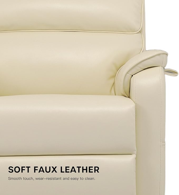 DYNOX 400 lbs Big & Tall Power Lift Recliner Chair for Elderly, Oversized Wide Dual Motor Lay Flat Infinite Positions Recliner with Heat and Massage(9298W,Faux Leather,Cream White)