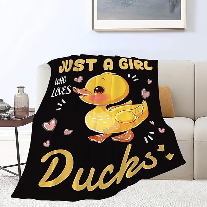 Duck Blanket Just A Girl Who Loves Ducks Throw Blanket Flannel Stuff Merch Cozy Decor Fleece Plush Fuzzy Warm Soft Lightweight Bedding Gifts for Men Women Girls Boy Couch 80"X60"