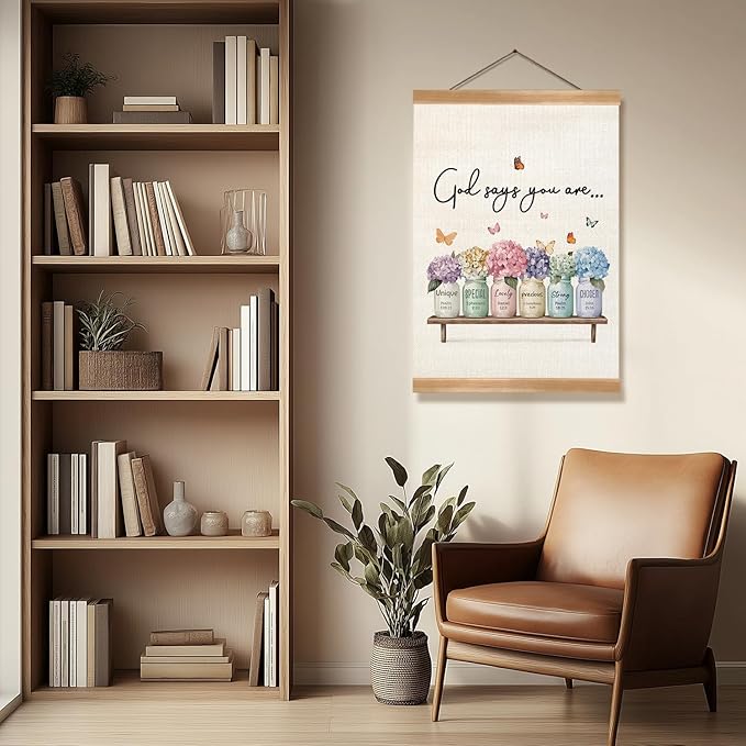 God Says You Are Wall Art Poster,Positive Christian Bible Verse Linen Canvas Hanging Poster,Inspirational Religious Wall Decor for Graduation,Birthday Gift,Bedroom, or Church 12x16 In (God-says)